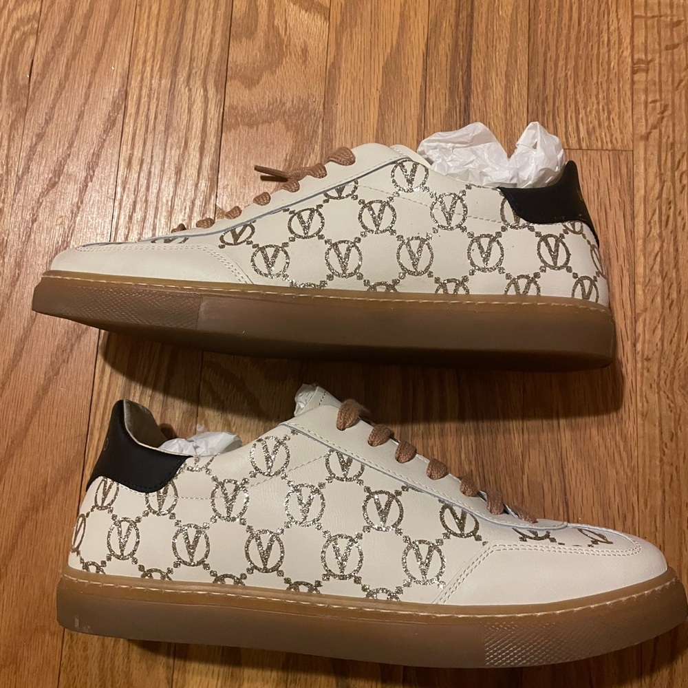 Valentino White and Gold Glitter Patterned Sneakers - Picture 3 of 7